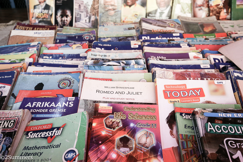School books for sale at an informal shop in downtown Joburg