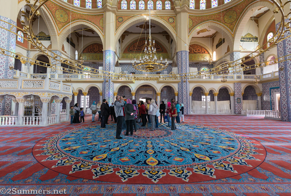 People gathered inside the Nizamiye mosque