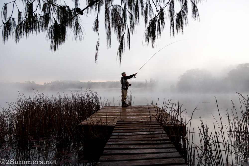 Young boy flyfishing