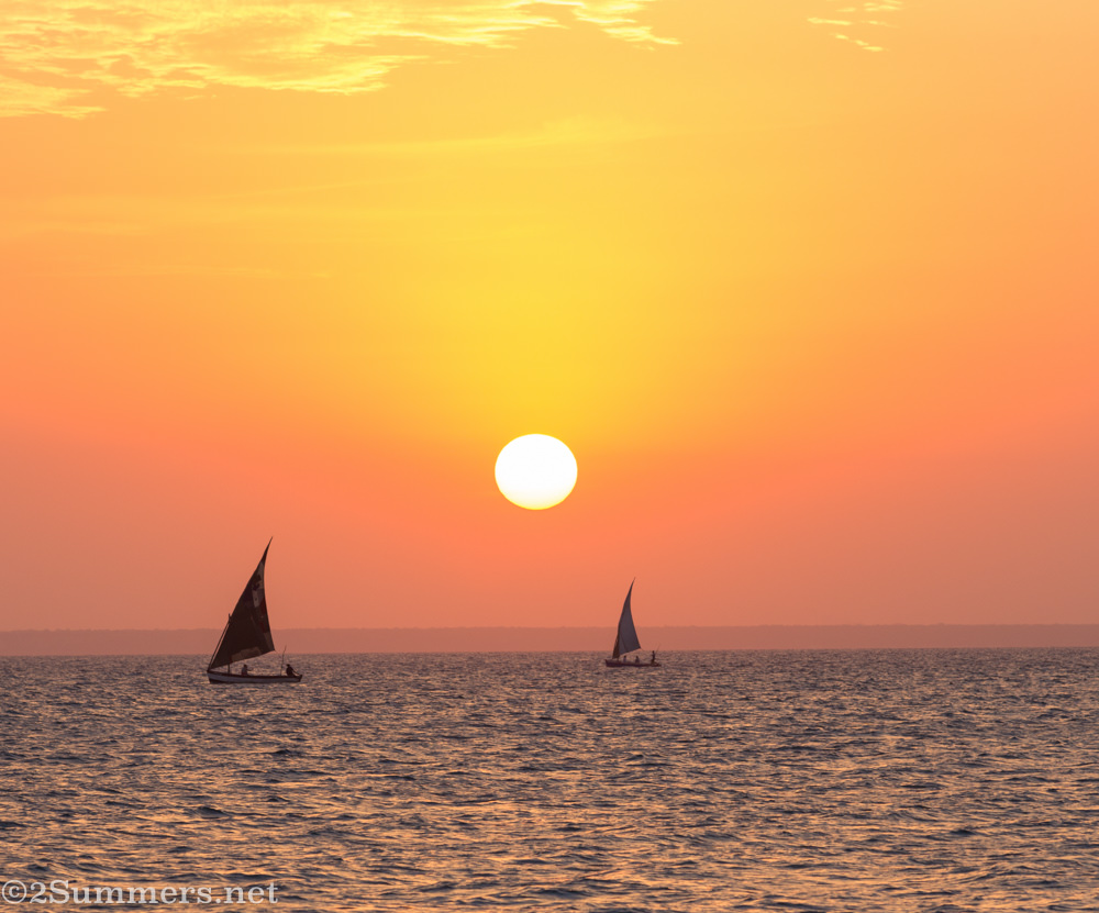 Sunset and boats on Benguerra