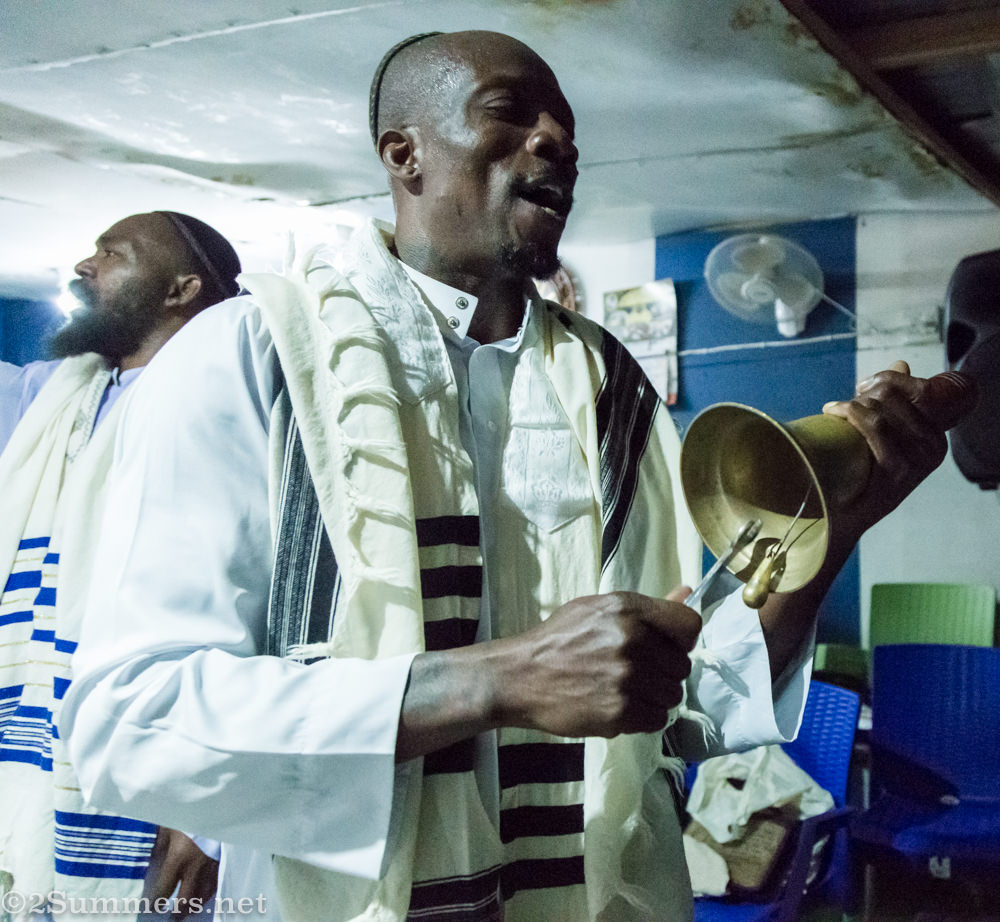 Sonny with bell during Shabbat