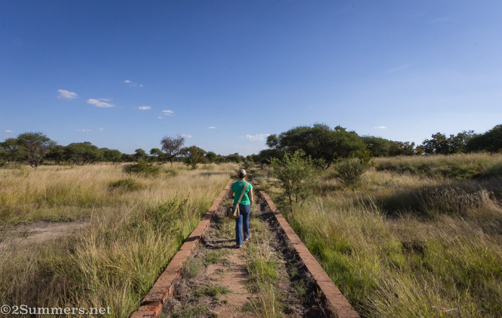 Heather at the old salt processing plant in Tswaing