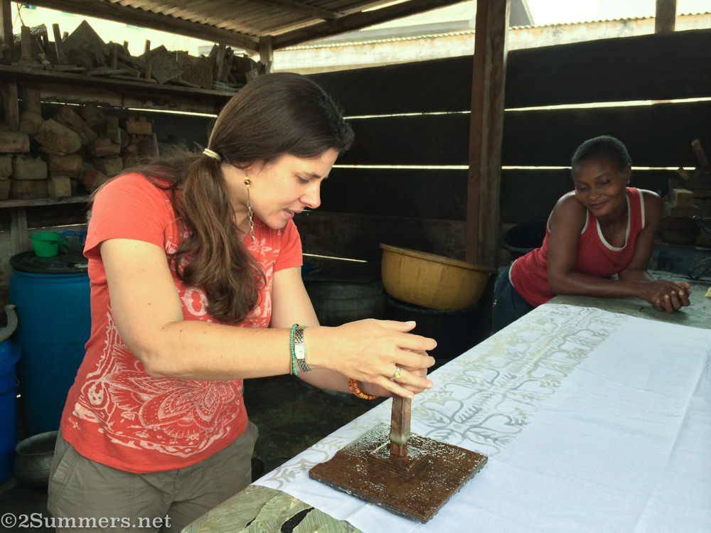 Heather making batik
