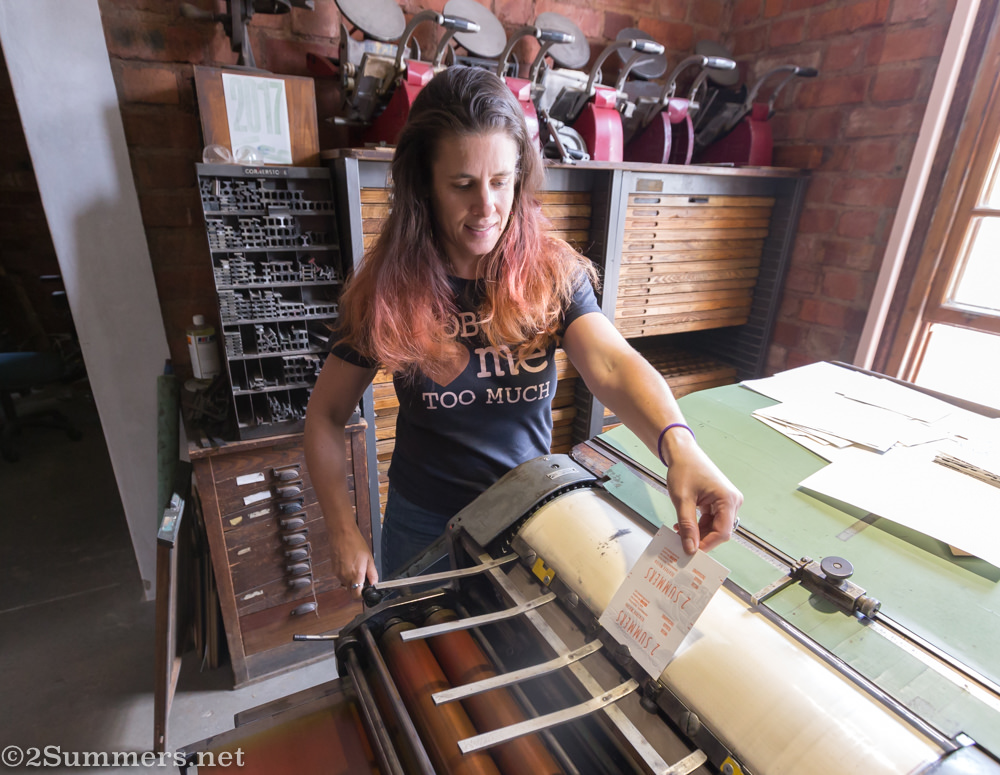 Pulling the card off the press at ImPRESSed