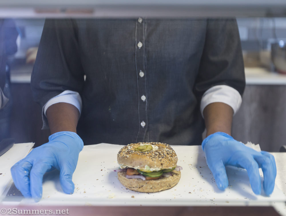 Bagel sandwich in progress