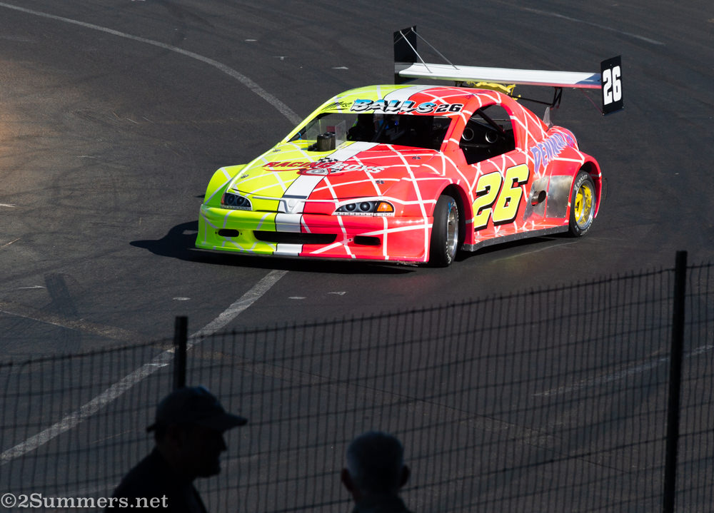 Pink and yellow racecar