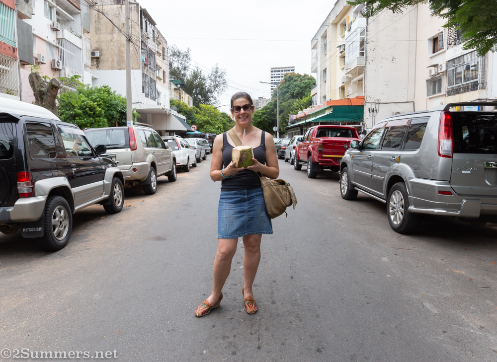 Heather with a coconut in Maputo