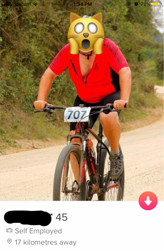 Tinder profile man on mountain bike