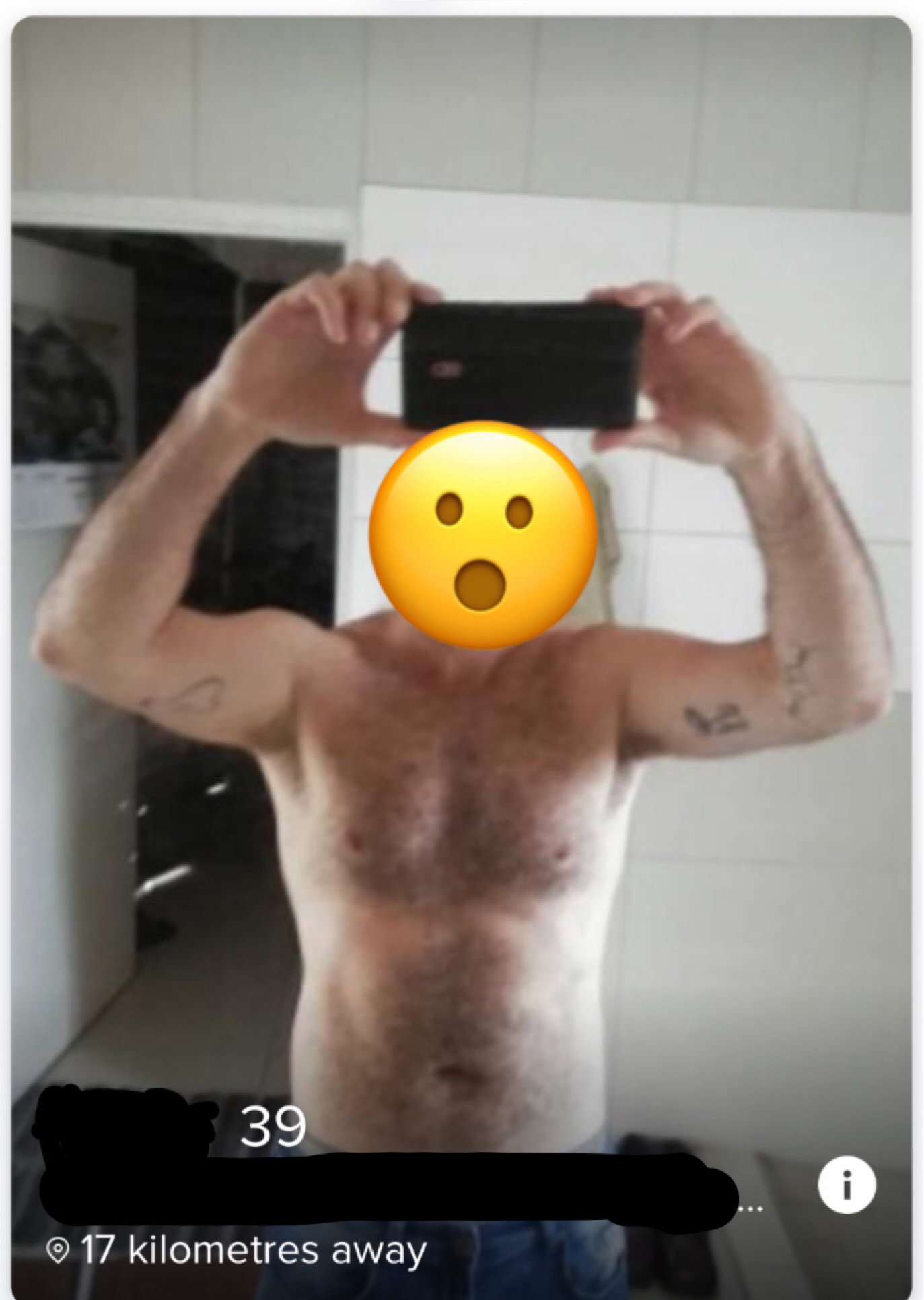 Tinder profile bare chest selfie.