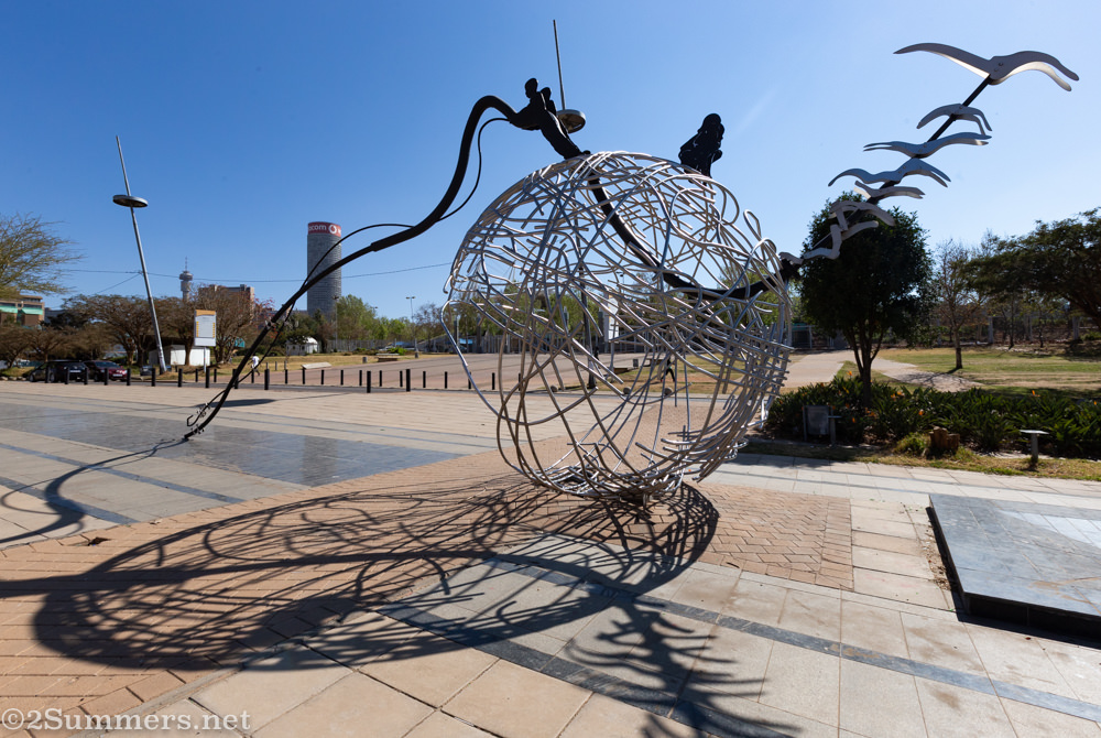 Invented Mythologies sculpture, by  Doung Jahangeer, outside Ellis Park in downtown Johannesburg.
