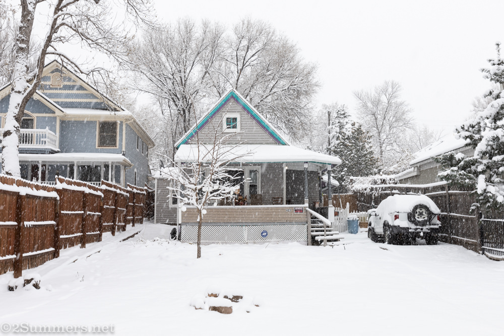 Next-door neighbor’s house in the snow