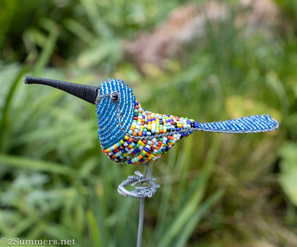 beaded bird in my garden