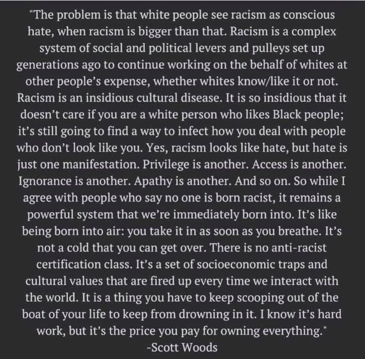 Scott Woods quote on racism