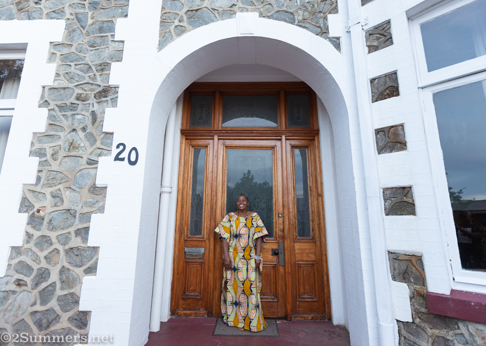 Noni, vegan chef, in front of Troyeville House