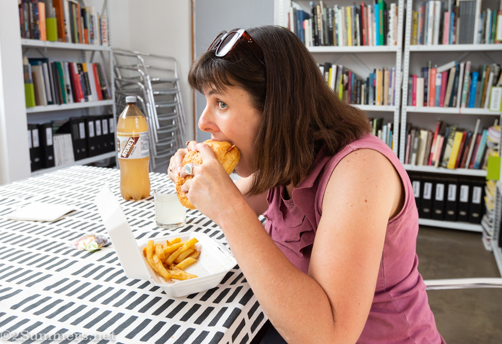 Heather eating Dagwood