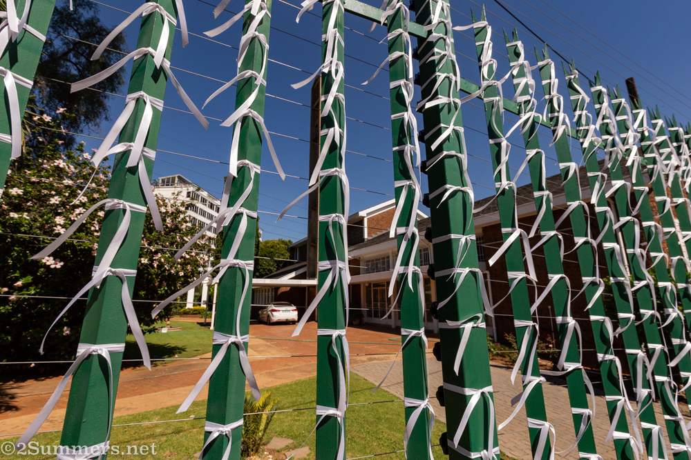 White ribbons near the entrance to St. James Church