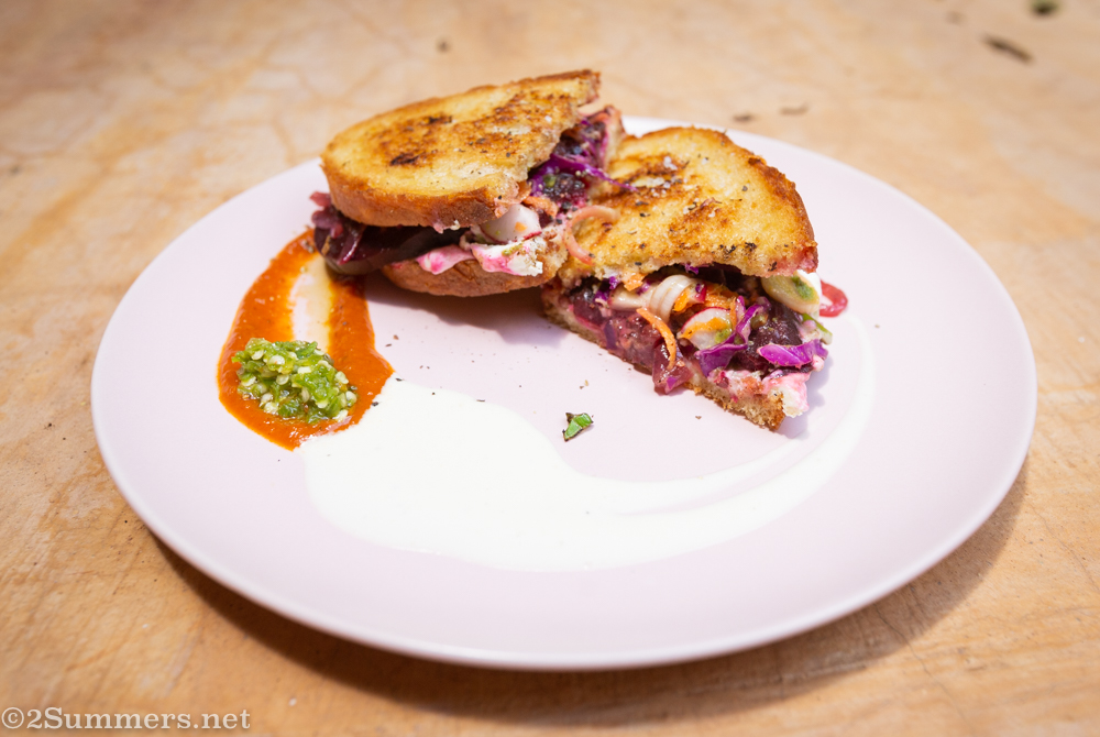 Beetroot and goat cheese toastie