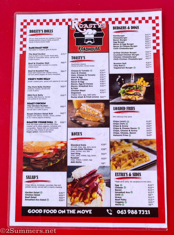 Roasty’s menu