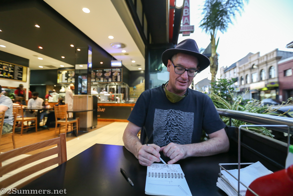 Thorsten sketching at Syrian Rose