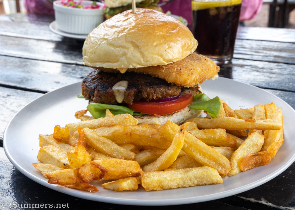 Veggie burger with panko-crusted mozzarella