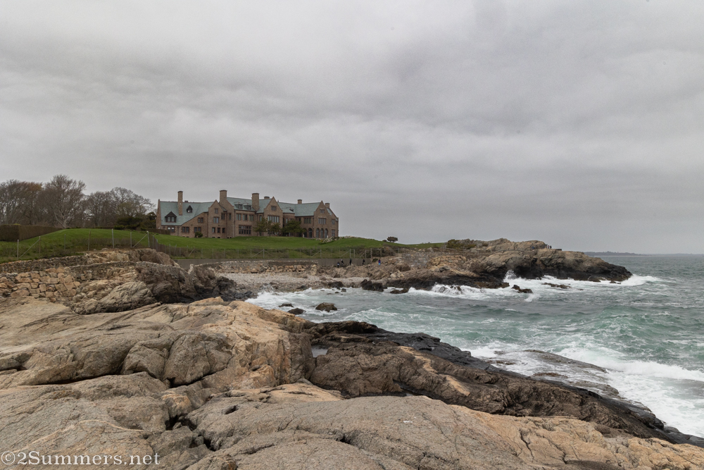 Rocky beach and mansion in Rhode Island