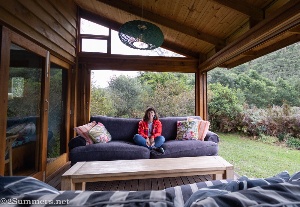 Heather in the living room at the Timber House