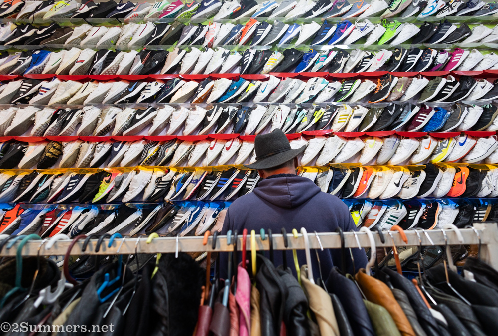 Thorsten ponders the shoes at Layahya.