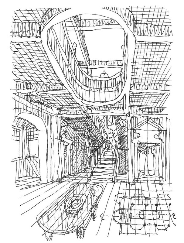 Sketch of Dolobran’s entry hall
