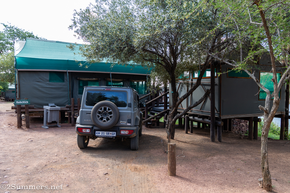 Greylene parked in front of the Dabchick tent