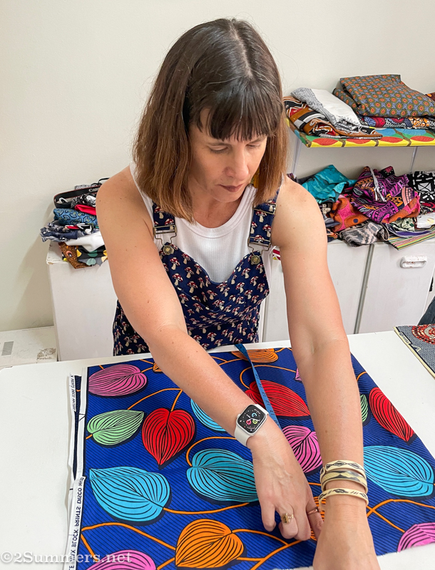 Heather working with her fabric