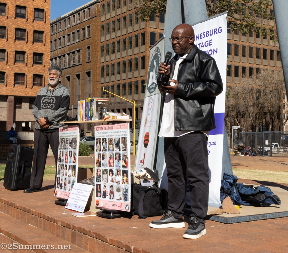 Speakers at the Re-Open the Library protest