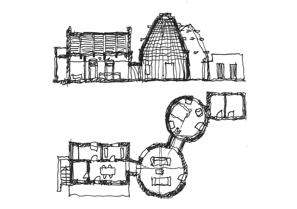 Architectural drawing of a corbelled house
