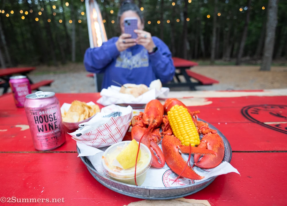 Susanna and I photograph our lobster dinner at Bar Harbor Lobster Pound